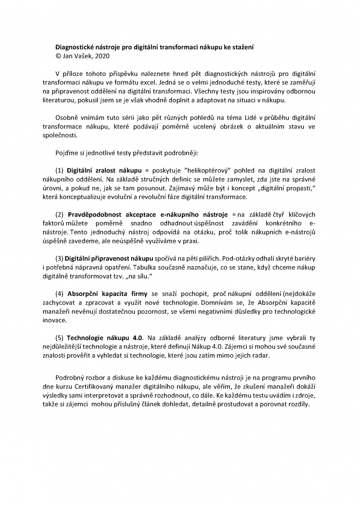 Diagnostické nástroje pro digitální transformaci nákupu ke stažení